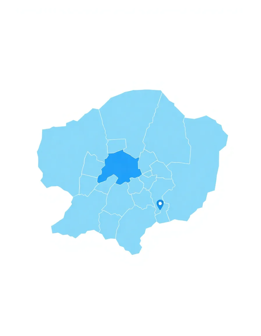 Body fluids cleaning company service coverage map showing London and surrounding counties including Kent, Surrey, Essex, Hertfordshire, and Berkshire